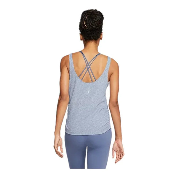 Nike Light Grey  Blue Yoga Ruched scoop neck Tank Top low back LG - Picture 3 of 15